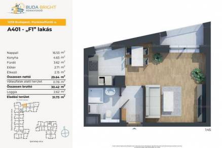 Eladó 1 szobás új építésű lakás Budapest, Pünkösdfürdő utca 46.