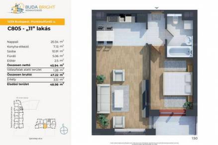Új Építésű lakás eladó Budapest, Csillaghegy Pünkösdfürdő utca 46., 49 négyzetméteres