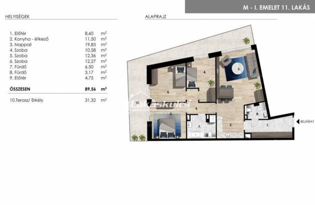 Balatonföldvári új építésű lakás eladó, 89 négyzetméteres, 3+1 szobás