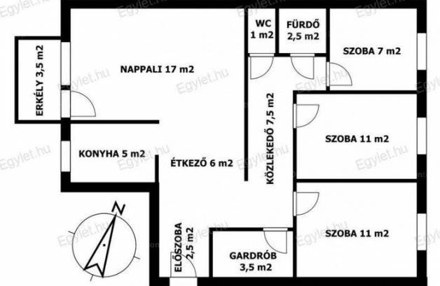 Budapesti eladó lakás, 3+1 szobás, 72 négyzetméteres