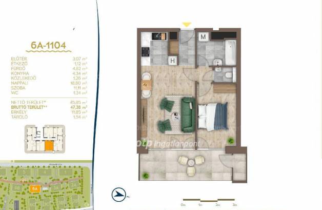 Eladó új építésű lakás Óbudán, 1+1 szobás