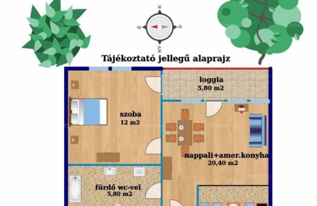 Budapesti kiadó lakás, 2 szobás, 43 négyzetméteres